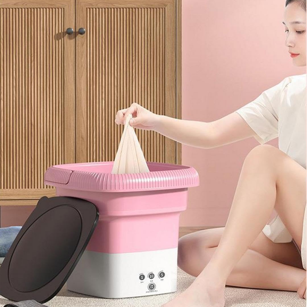 2025 New Portable Mini Washing Machine, Mini Portable Washer, Foldable Ultrasonic Turbine Washer with Spin Dryer, Compact, Quiet for Camping, RV, Travel, Vacation (Pink)