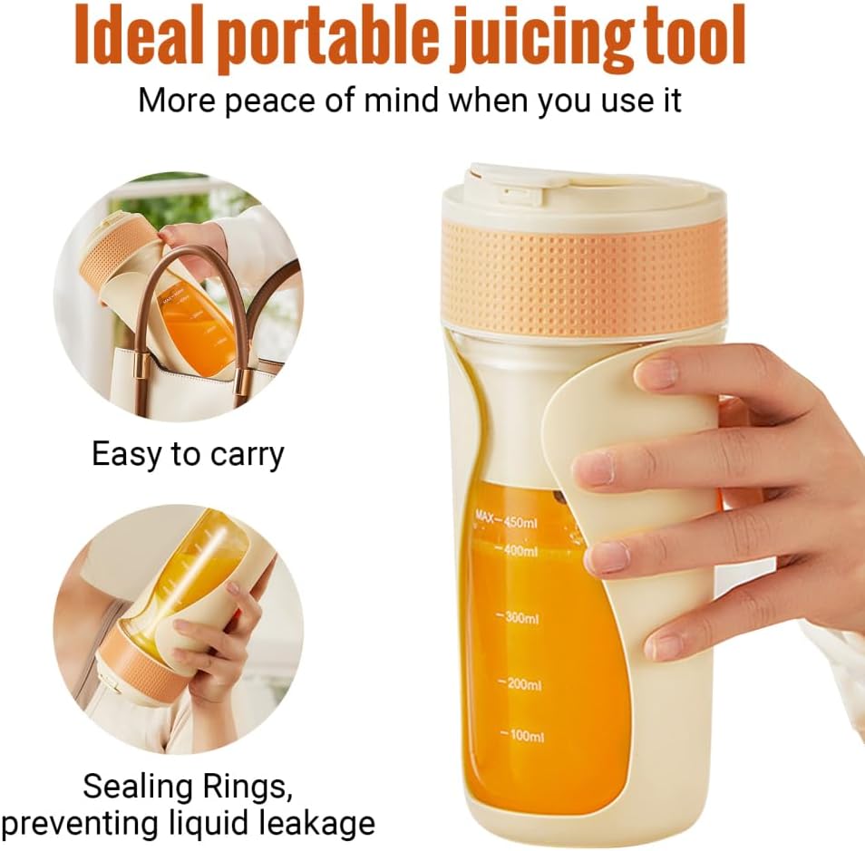 Portable Blender Cup, Personal Rechargeable Juicing Tool with Straw & 6 Blades, Mini Multi-Function Fruit Mixer for Home, Sport, Office