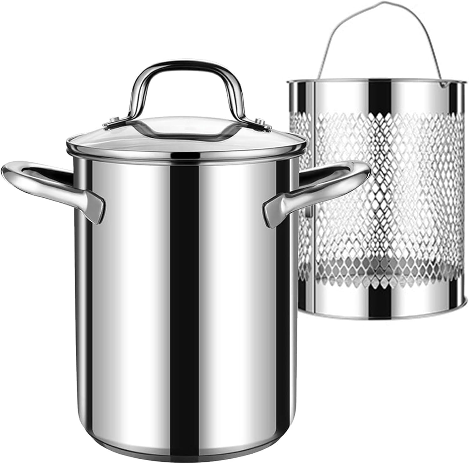 304 Stainless Steel Tempura Fryer with Frying Basket, Oil Pan Household Deep Soup Pot Induction Cooker Mini Cooking Utensils Cookware