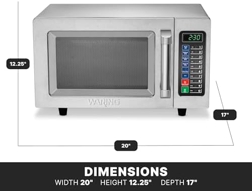 Waring Commercial WMO90 Medium Duty Microwave Oven, 0.9 Cubic Feet, 10 Programmable Memory Settings, 5 Power Levels, Stainless Steel Construction, 120V, 1000W, 5-15 Phase Plug