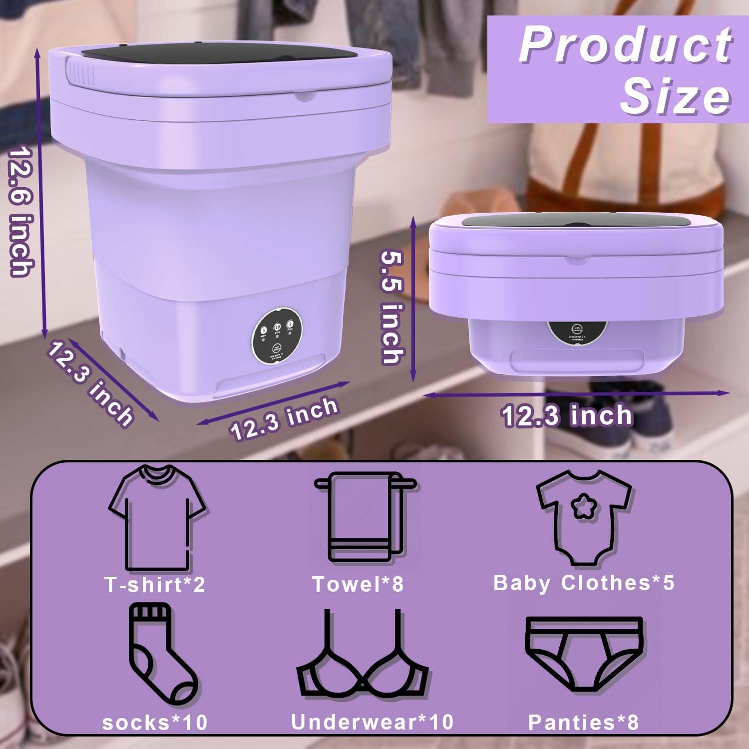 Underwear Washing Machine,13L 2kg 2 in 1 Mini Washing Machine, Portable Washe, Foldable Small Smart Laundry Machine with 3 Cleaning Modes for Baby Clothes, Socks, Underwear, Camping, RV, Travel, Green