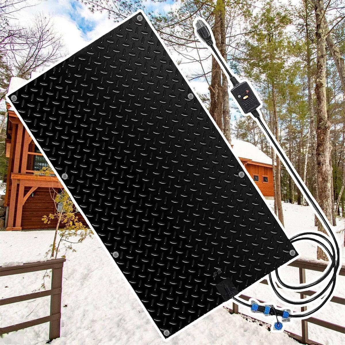 Snow Melting Walkway Mat, 1/2/3/4/5 pcs No-Slip Rubber Outdoor Heated Walkway Mat, Outdoor Stairs- Non-Slip Winter Removal and Ice Melt Products -Heating Entrance(1 Pcs,10in x 35.4in (25.4x90