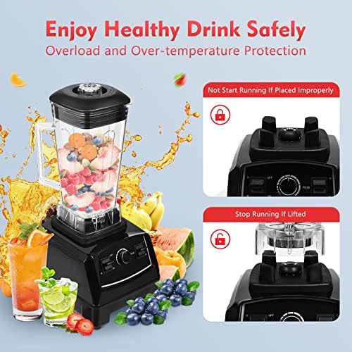 2200W Professional Countertop Smoothie Blender, 2L Heavy Duty Stainless Steel Commercial Kitchen Blender Mixer Juicer Ice Crusher,Adjustable Speed for Milkshakes,Ice Creams, Fresh Juices (Black)