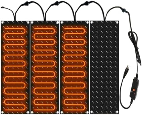 Heated Snow Melting Mats - Non-Slip Rubber Pad for Outdoor Use, PVC for Ice Dam Prevention, 4 Pcs-48 * 10 Inch
