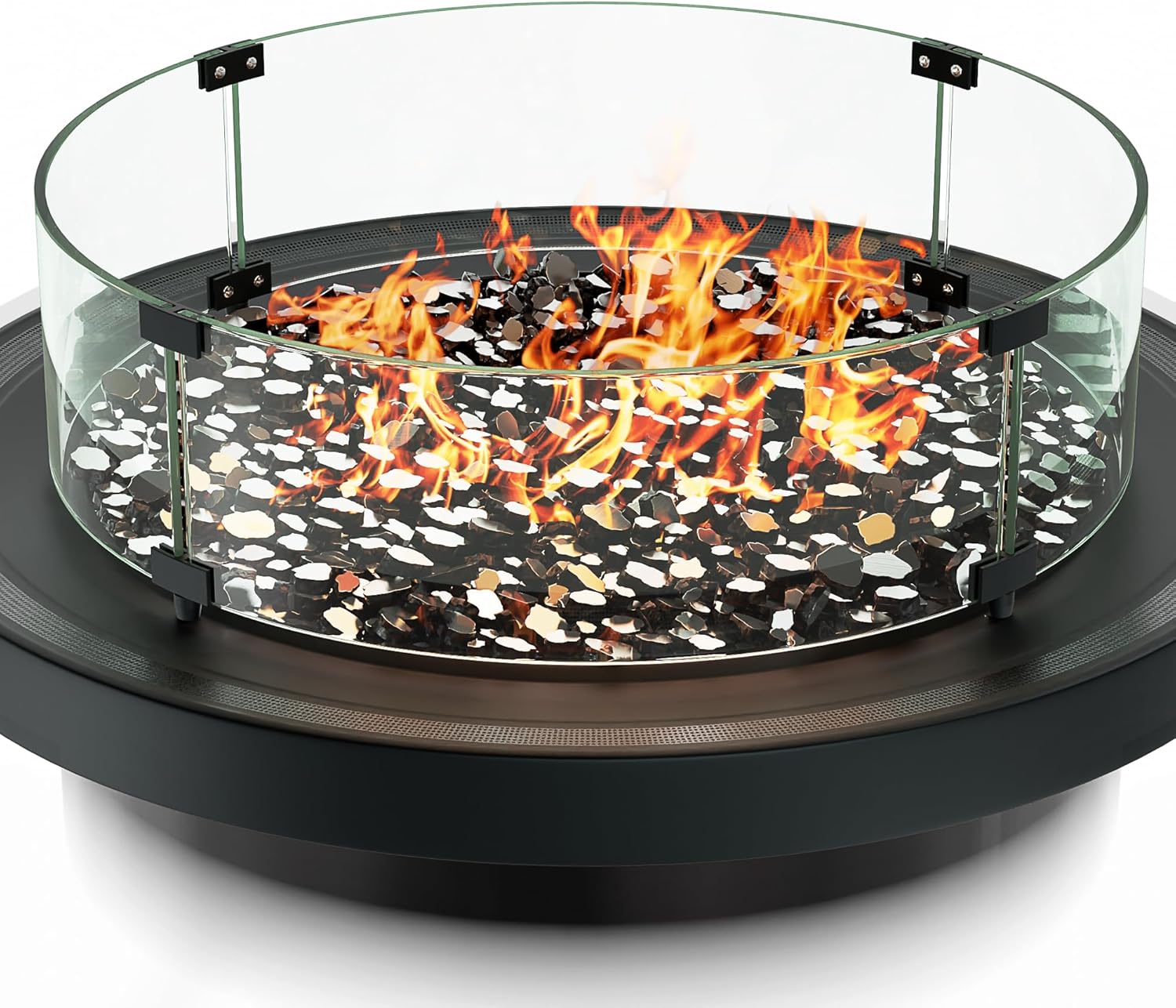 23'' x 6.6'' Round Tempered Glass Wind Guard for Fire Pit Table - Sturdy Shield Protection - Fire Glass Table Accessory with Heat & Vent Panel - Propane Gas Compatible