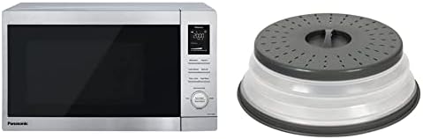 Panasonic NN-SV79MS 1.4 cu.ft Smart Inverter Works with Alexa Countertop Microwave Oven 1200Watt Power with Genius Sensor Cooking, Stainless Steel and Tovolo Vented Collapsible Medium Microwave Cover (Charcoal)