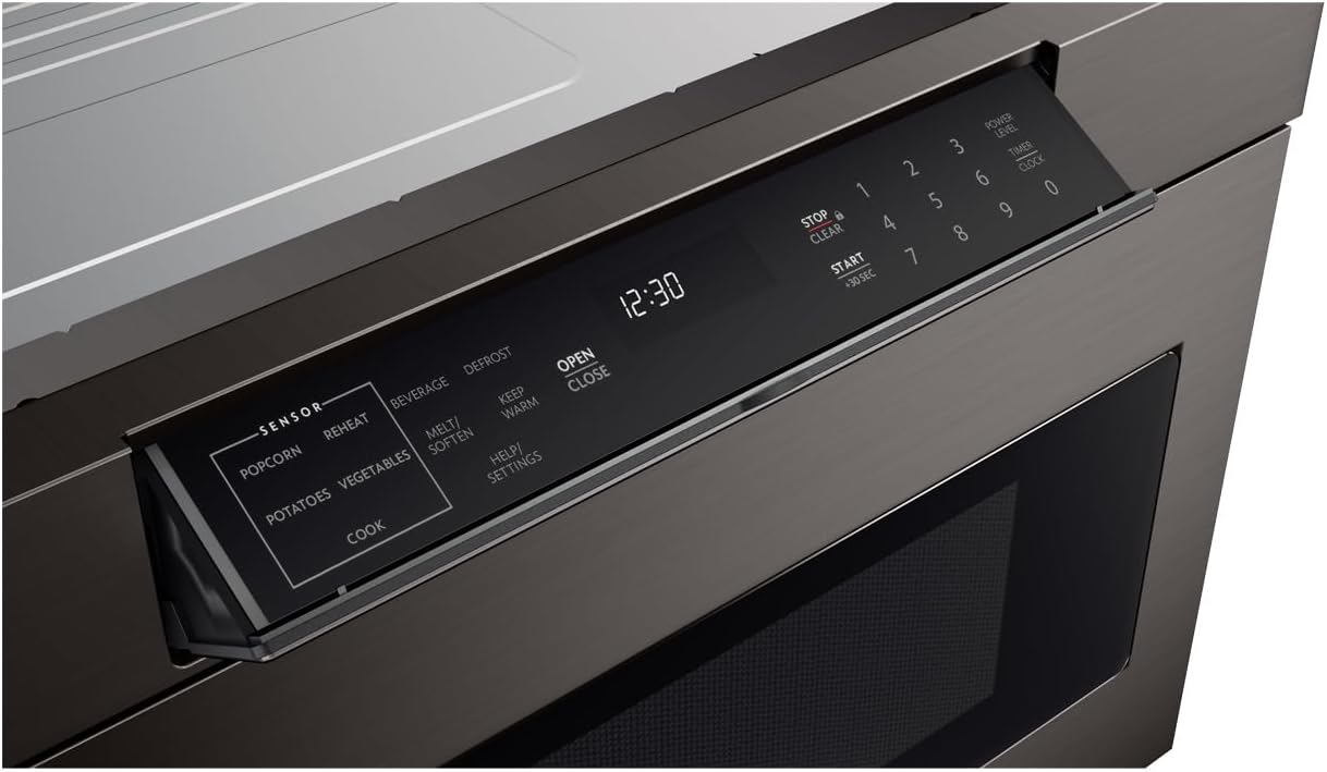 SHARP SMD2470AH Microwave Drawer Oven, 24-inch, 1.2 Cubic Feet, 950 Watt, Concealed Control Panel with Digital LCD Display, Black Stainless Steel