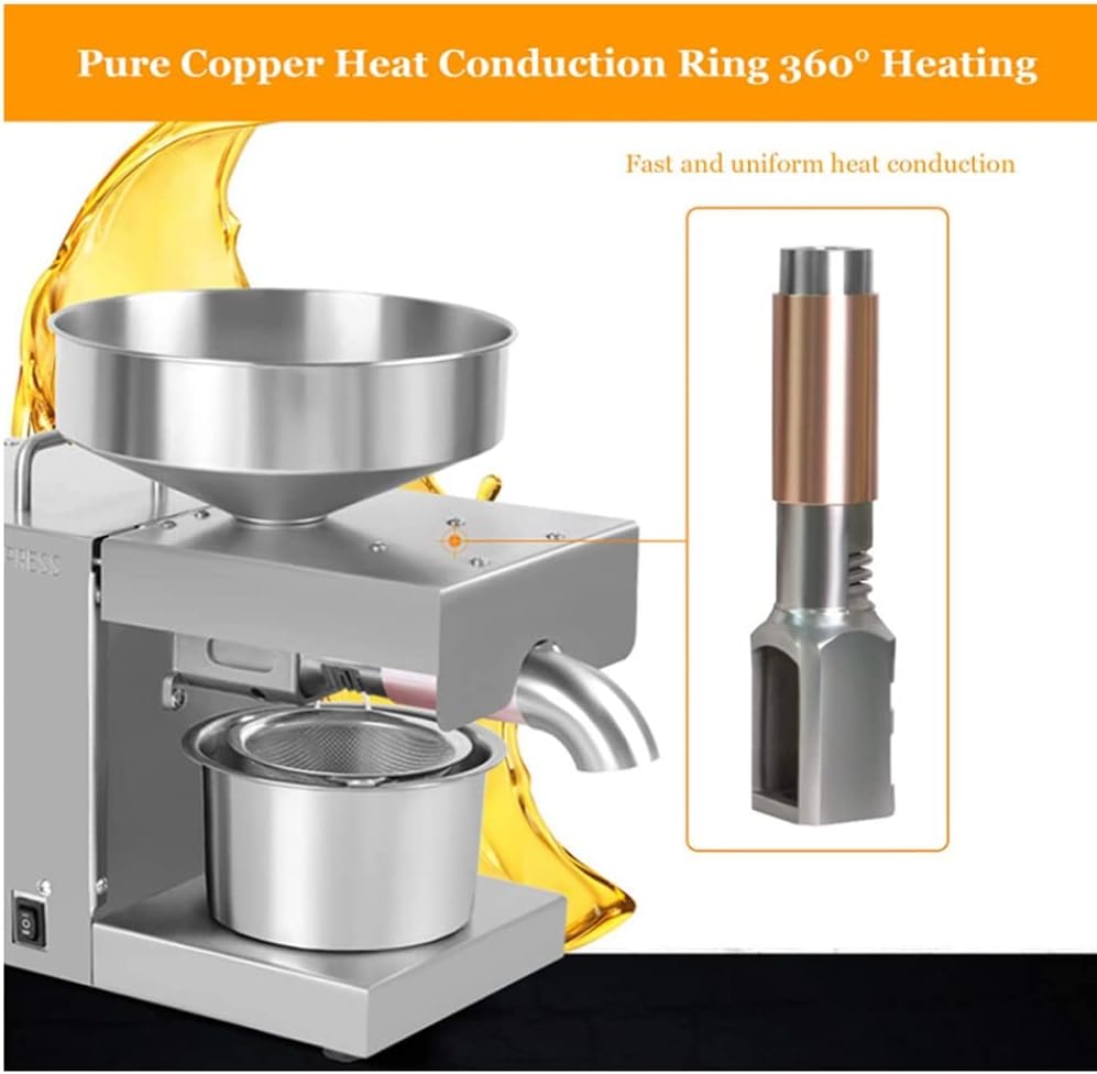Household Oil Press, Smart Stainless Steel Kitchen Appliances, Small Commercial Oil Press Dual Temperature Control Heating System, Pure Copper AC Brushless Motor