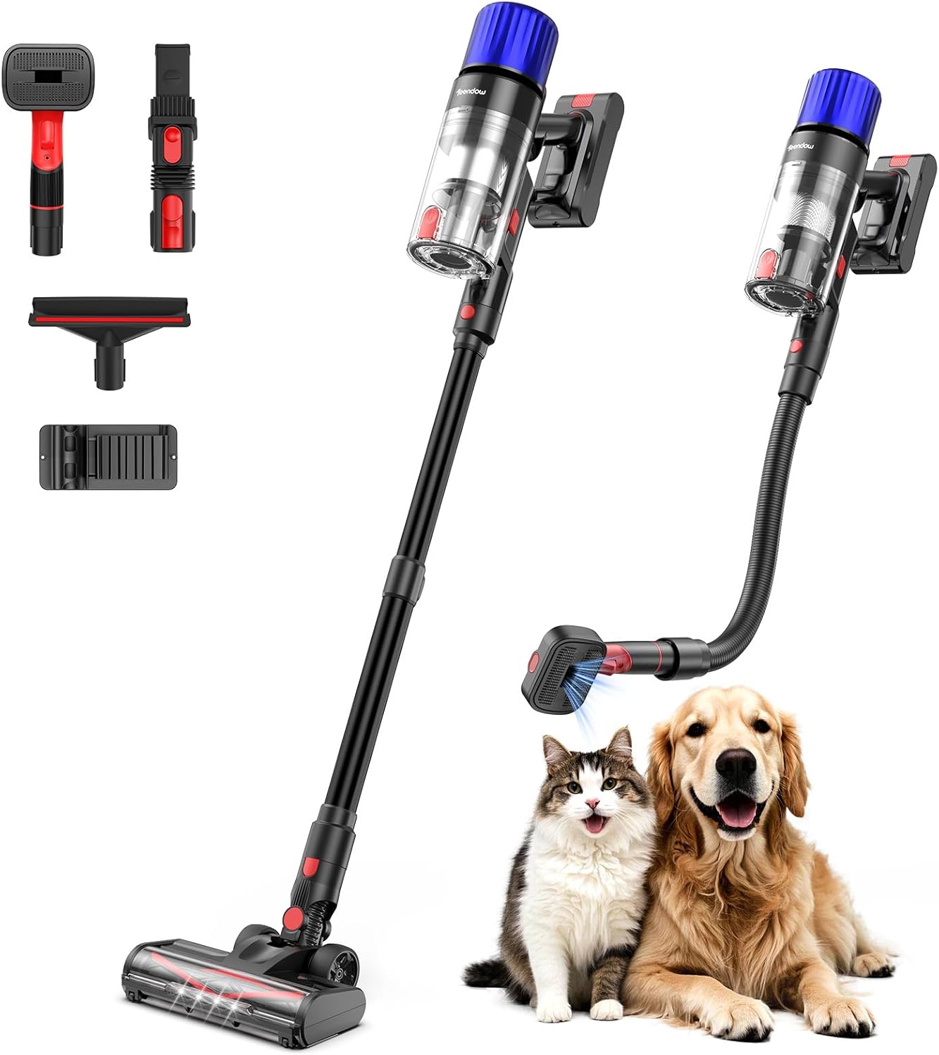 Teendow Cordless Vacuum Cleaner, 500W 50 Minutes Runtime Stick Vacuum for Pet Hair, Powerful Suction, Rechargeable, Lightweight, Handheld Vacuum Versatile for Carpet, Hard Floor (Black)