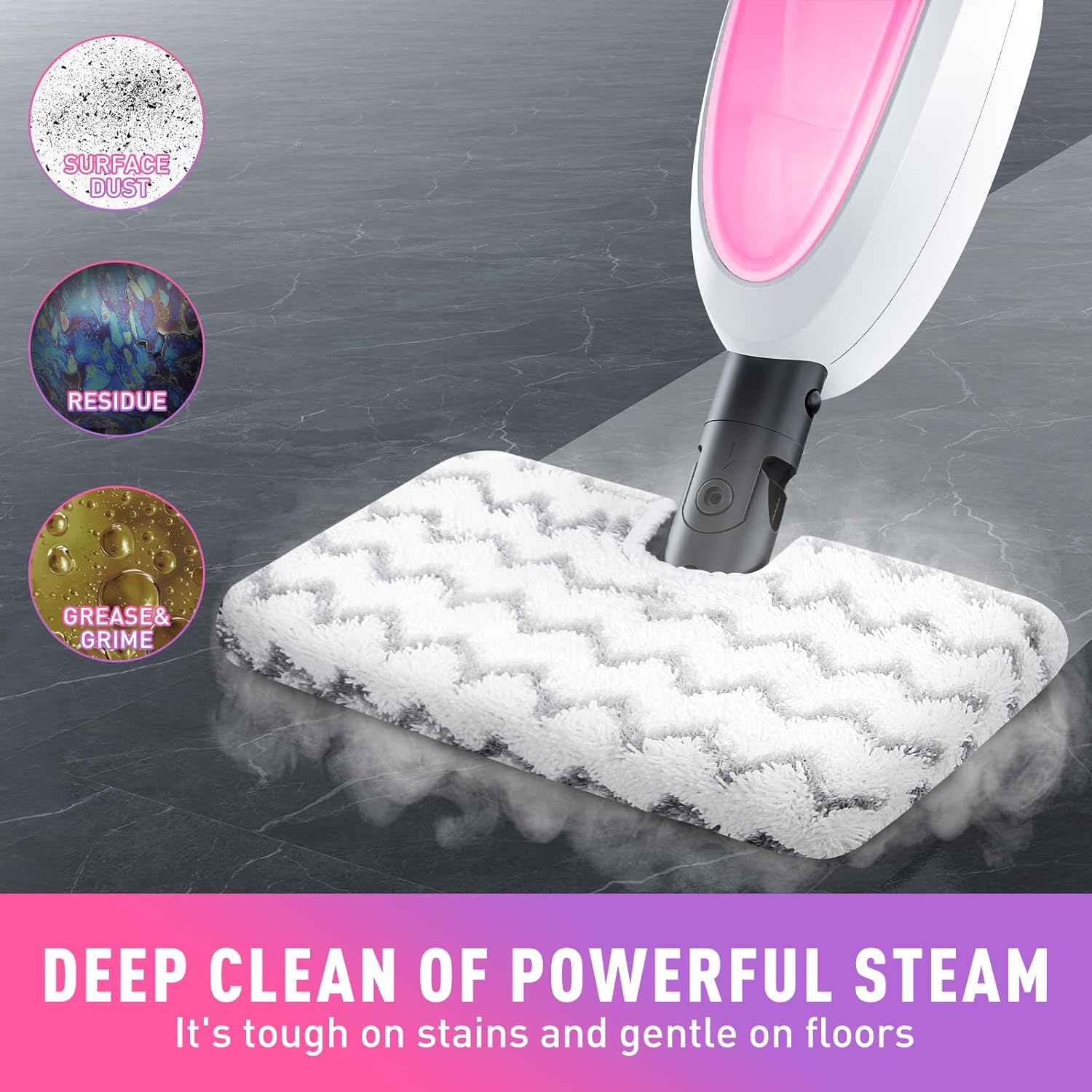 10-in-1 Multipurpose Steam Mop with Detachable Handheld Cleaner,Multi-Surface Use (Wood Floor/Tile/Window/Clothes/Furniture/Grout) + 2 Pack Dual-Sided Microfiber Mop Pads