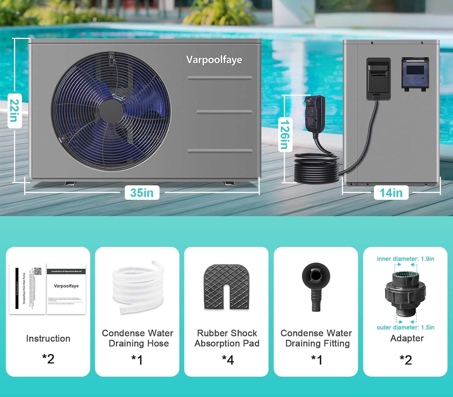 30000 BTU Pool Heater for Above Ground Pool Swimming Pool Heater 120V Inground Pool Heater Spa Heater Pump Heating or Cooling WiFi Control Schedule