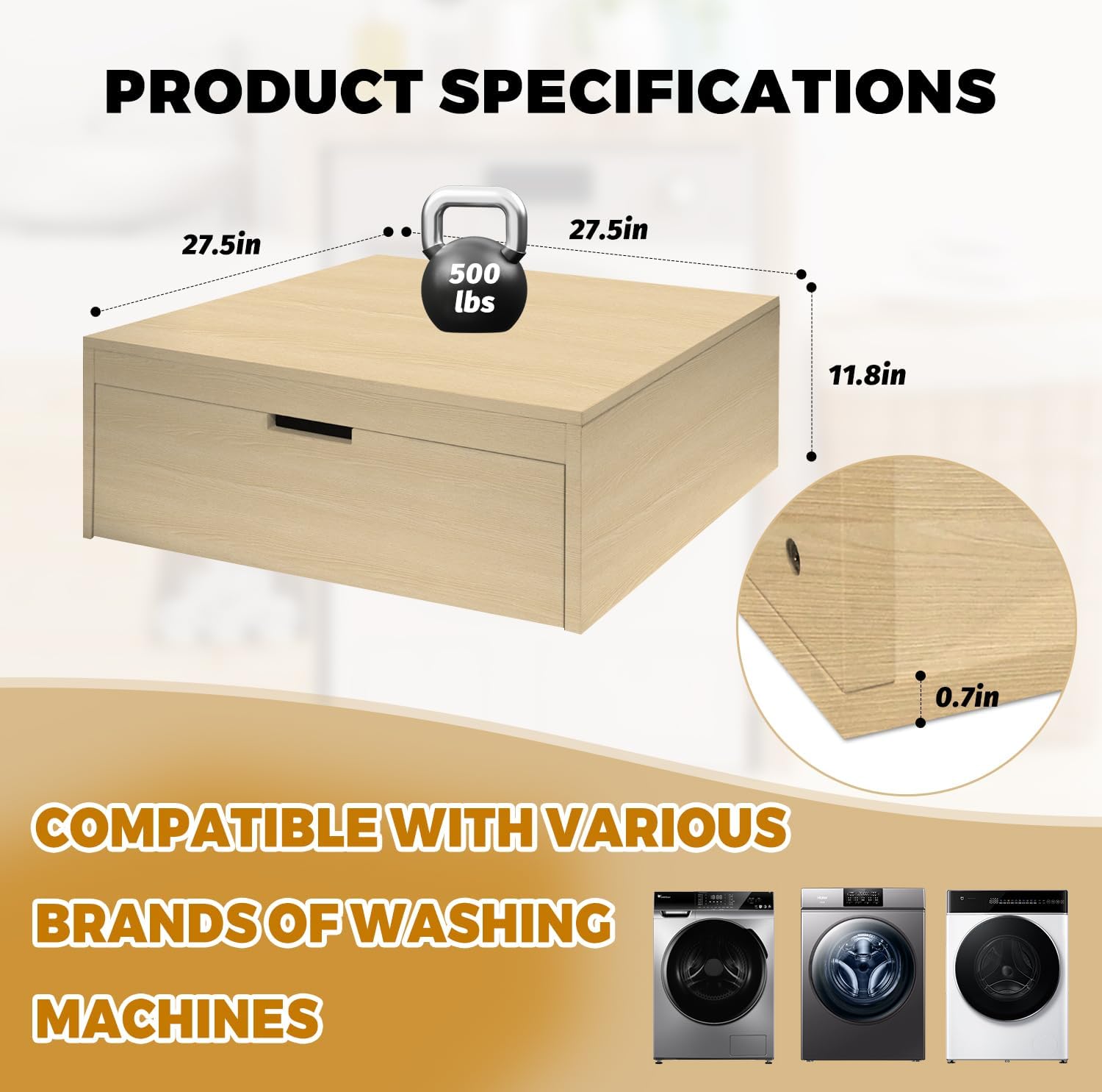 Laundry Pedestal with Storage Drawer, Heavy Duty Washer Dryer Pedestal 28