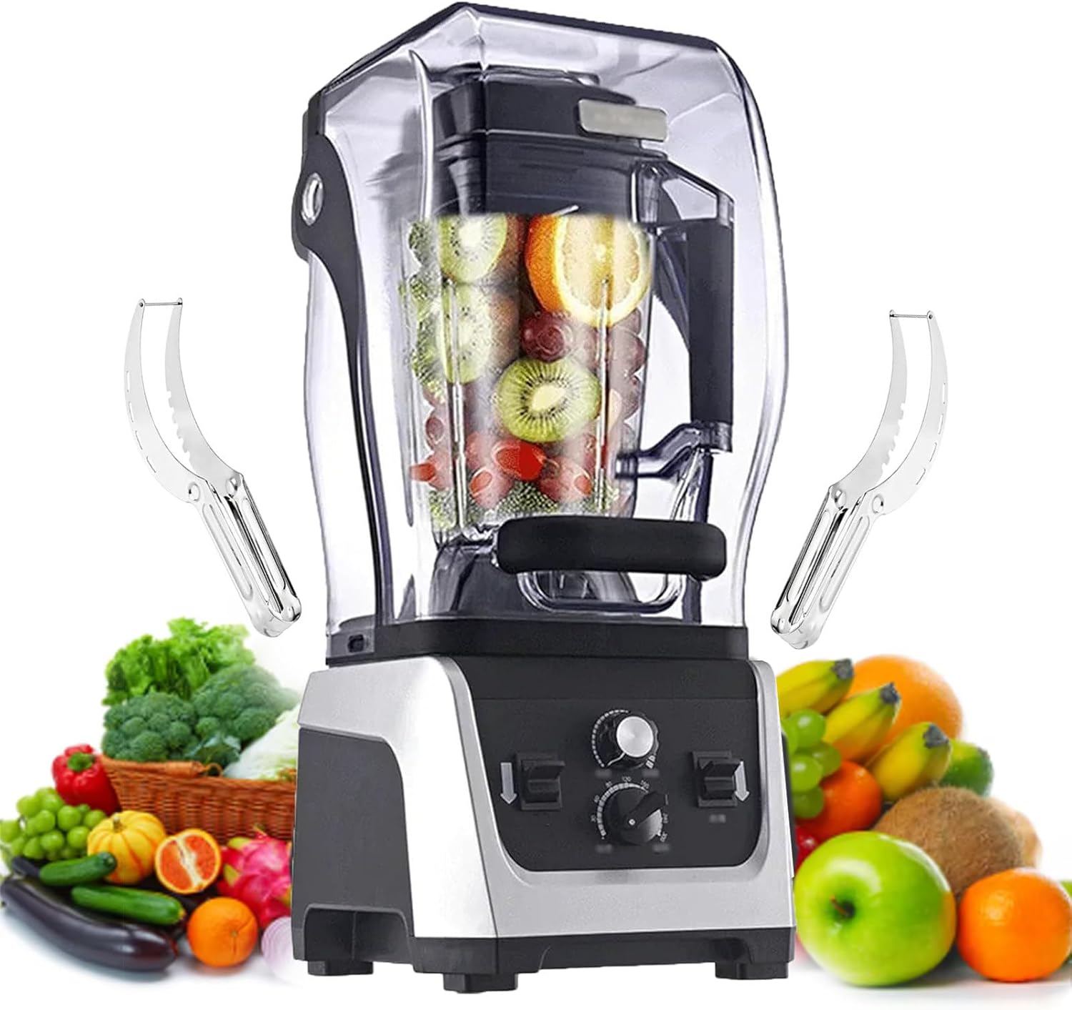 1680w Electric Stand Mixer for Kitchen, Countertop Blenders, Smoothie Maker, Food Processors with 5mm Soundproof Cover and Double Stirer Blades (With 2 Fruit Cutters),2.5L