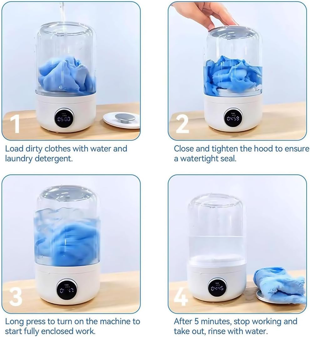 Wireless Underwear Mini Smart Laundry Cup, Rechargeable Underwear Washing Machine, Portable Mini Lavadora Para Ropa Interior for Bra, Socks, Baby Clothes and Camping Rv Travel (White)