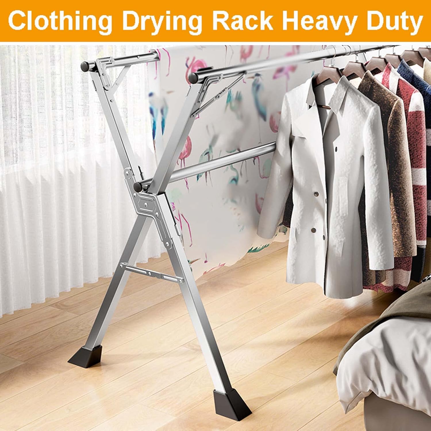 240cm Heavy Clothes Drying Rack, Foldable Laundry Drying Rack, Clothes Drying Rack for Clothes Hanging, Expandable Clothes Dryer Rack, Clothes Rack