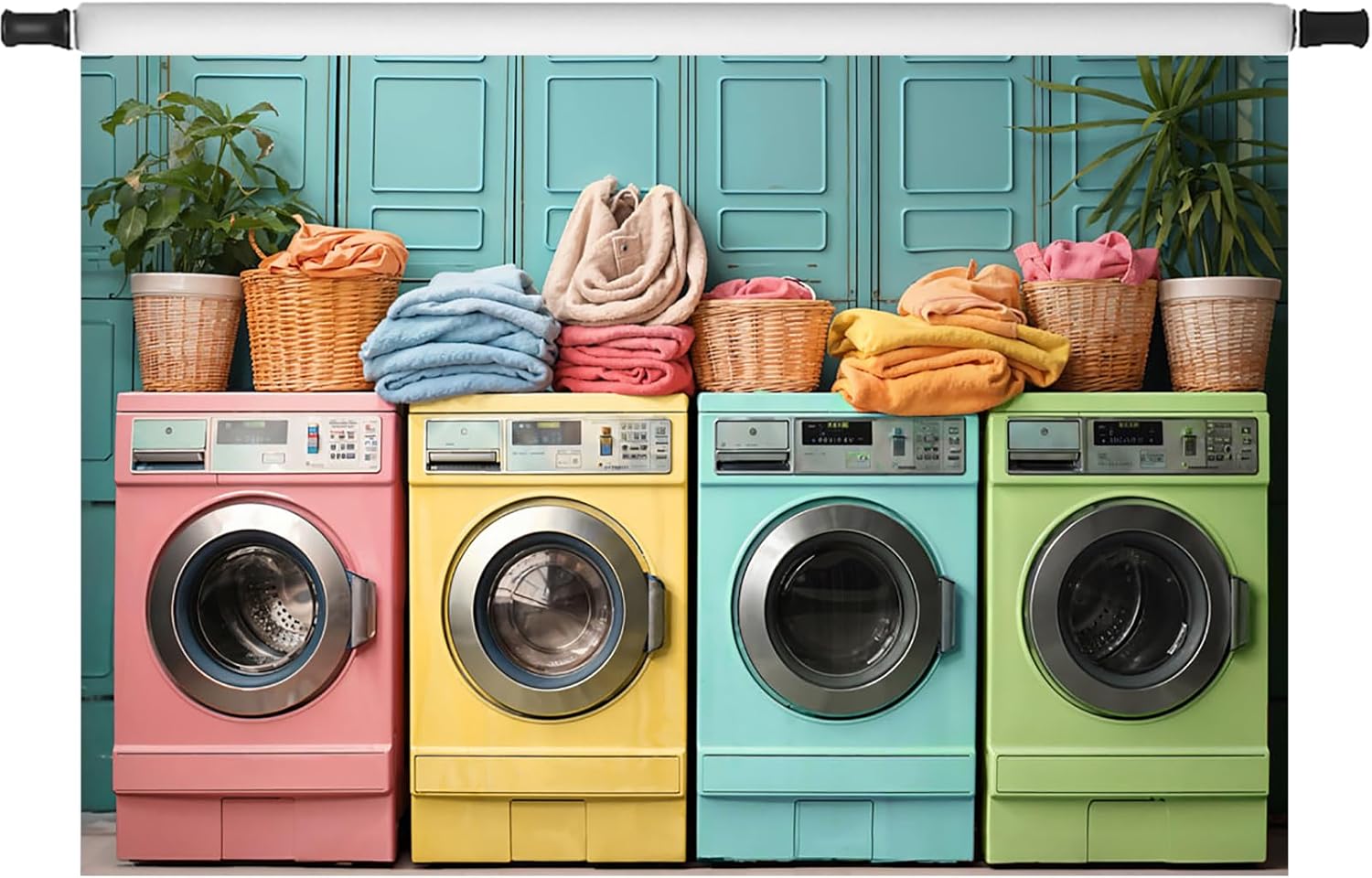 Kate Laundry Day Colorful Washing Machine Backdrop Laundry Room Backdrop Photography Background for Kids,10x6.5ft