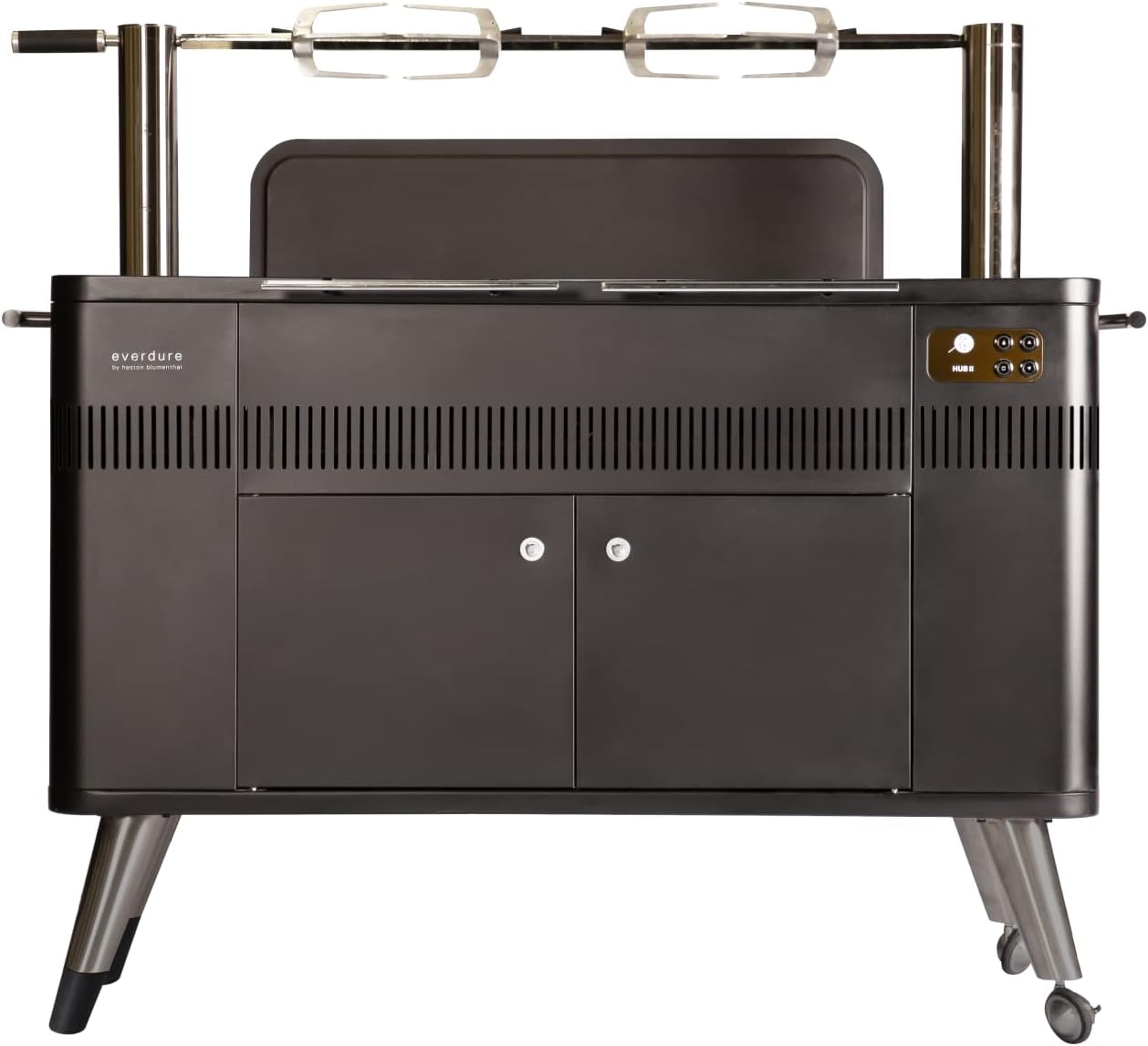 Everdure by Heston Blumenthal HUB 54-In. Charcoal Grill With Patented Built-in Rotisserie System & Quick Electric Ignition, Outdoor BBQ, Electric Starter, Adjustable Height, Easy Clean-Up, Matte Black