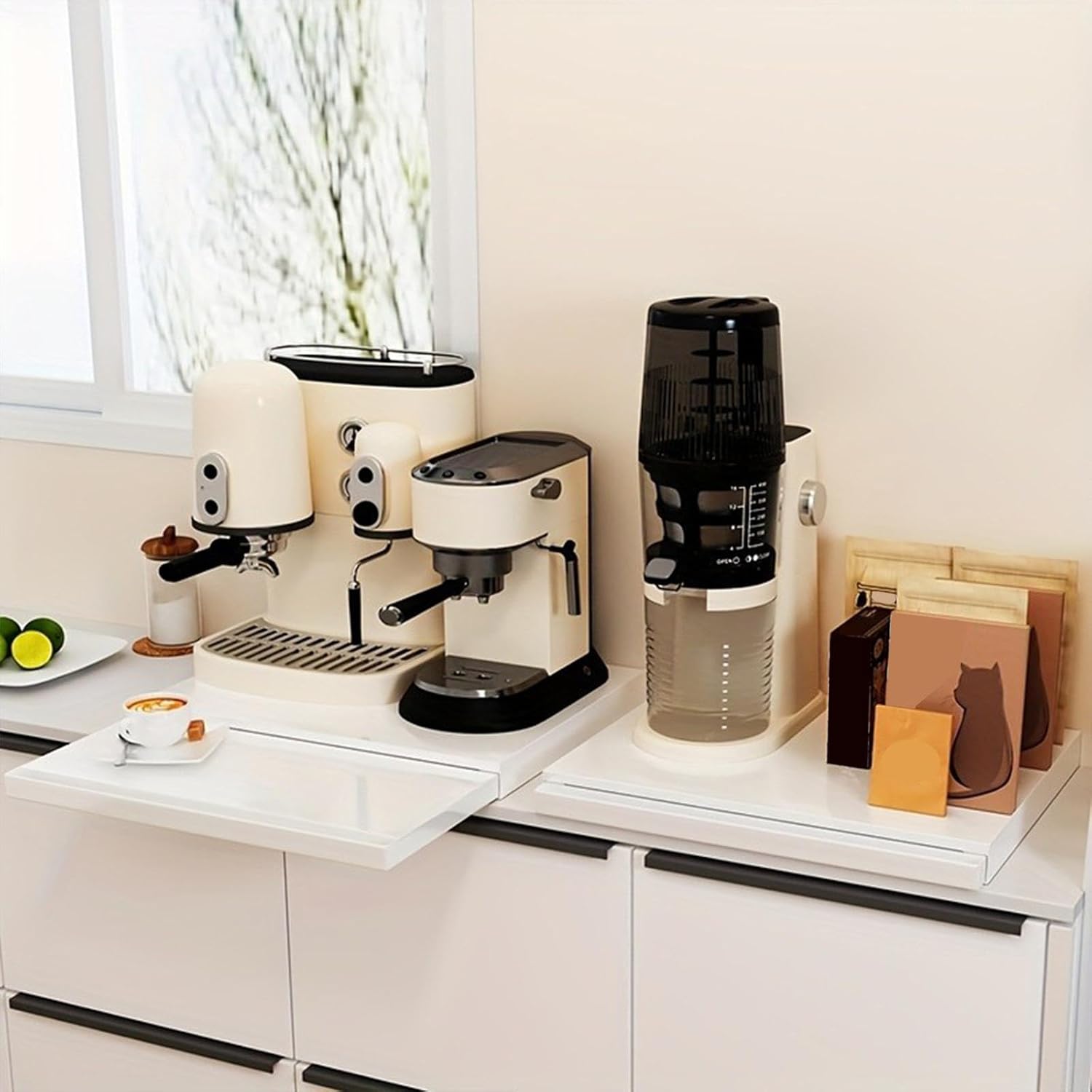 Kitchen Appliance Pull Out Rack Organizer Adjustable Heavy Duty Carbon Steel Multipurpose for Microwave, Oven with 2 Tiers, Black