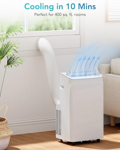 12,000 BTU Portable Air Conditioners, Portable AC With Remote for Room to 400 sq. ft, 4 in 1 Air Conditioner With Fan/Dehumidification/Sleep Mode/Timer and Installation Kit, White
