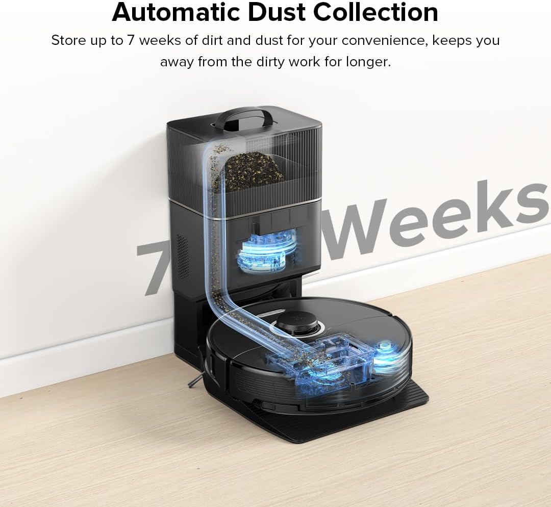 roborock S8+ Robot Vacuum, Sonic Mop with Self-Empty Dock, Stores up to 60-Days of Dust, Auto Lifting Mop, Ultrasonic Carpet Detection, 6000Pa Suction, Black (Renewed)