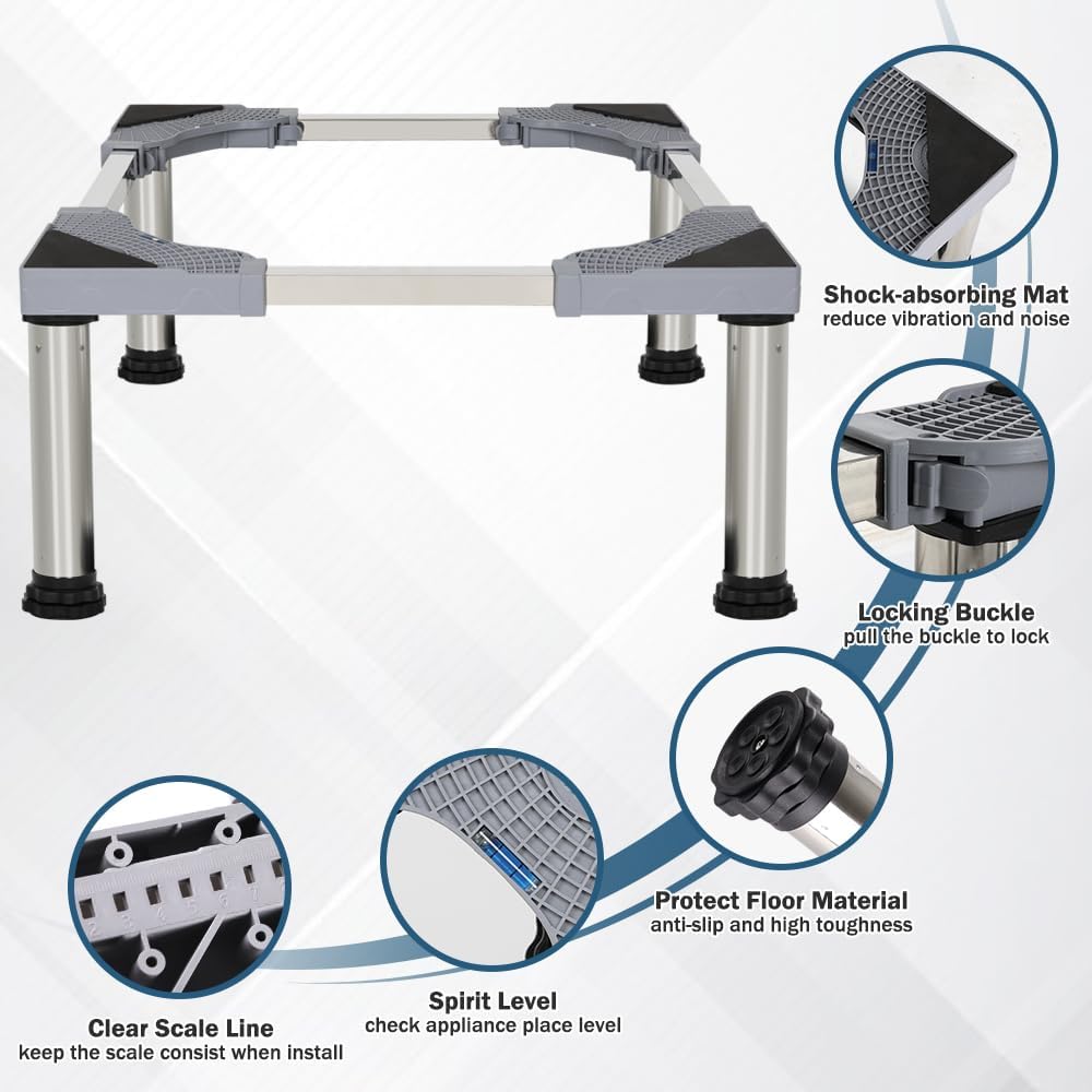 Kokorona Washing Machine Stand Mini Fridge Stand with 4 Strong Feet (11-12.2in High), Adjustable Refrigerator Base Multi-Functional Washer Dryer Pedestals, Max Load 330lbs