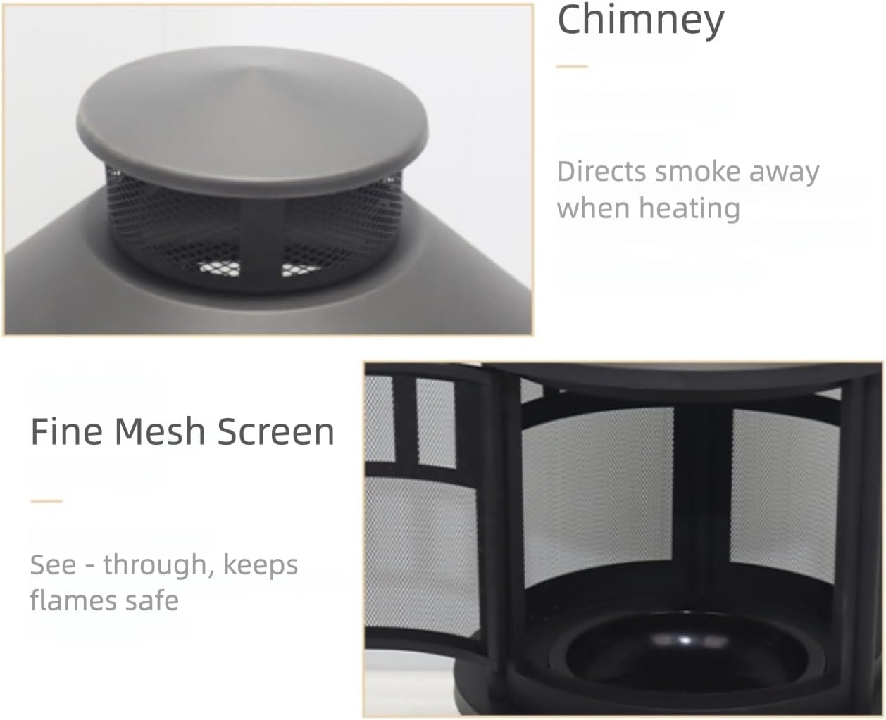 Outdoor Fire Pit, Black Metal Mesh Chiminea, 27x27x38 Inch, Portable Garden Stove with Heat-Resistant Handle, Patio Heater for Backyard