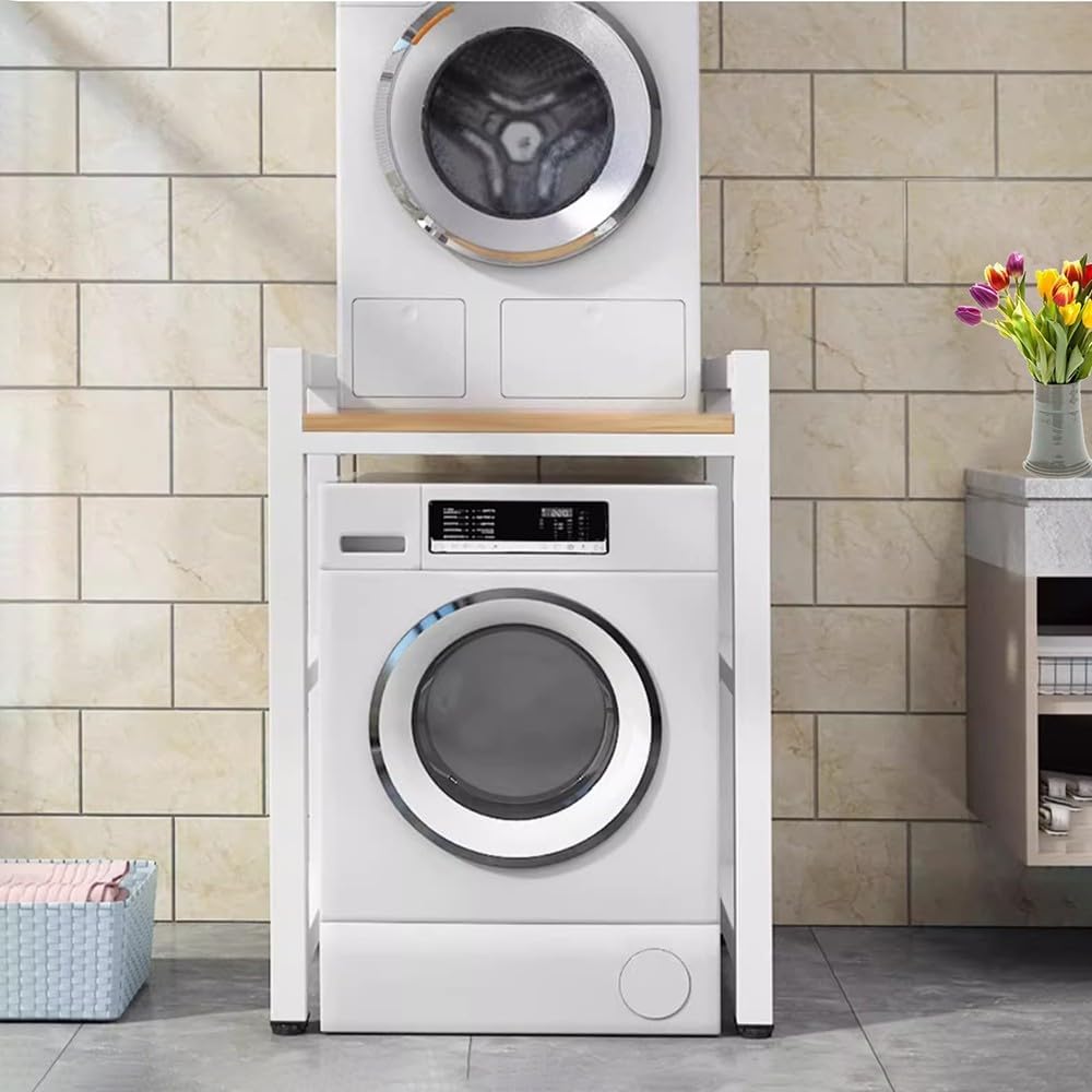 Washer Dryer Stand Stacking Kits, Height Adjustable Dryer Stand Kit, Over Washer Storage Rack Unit for Front Loader Washing Machines, Load Capacity 300kg, for Balcony Laundry Room