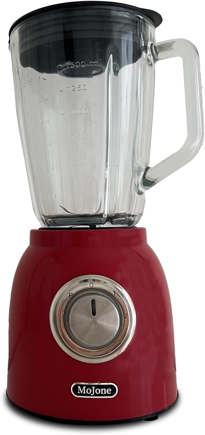 Powerful Kitchen blender, Ice Crusher Mixer, 1.5LG 50oz Glass Jar, 6 pieces 304 stainless steel blades,21000RPM high speed,ABS Body safely blending with longer lifespan (red)