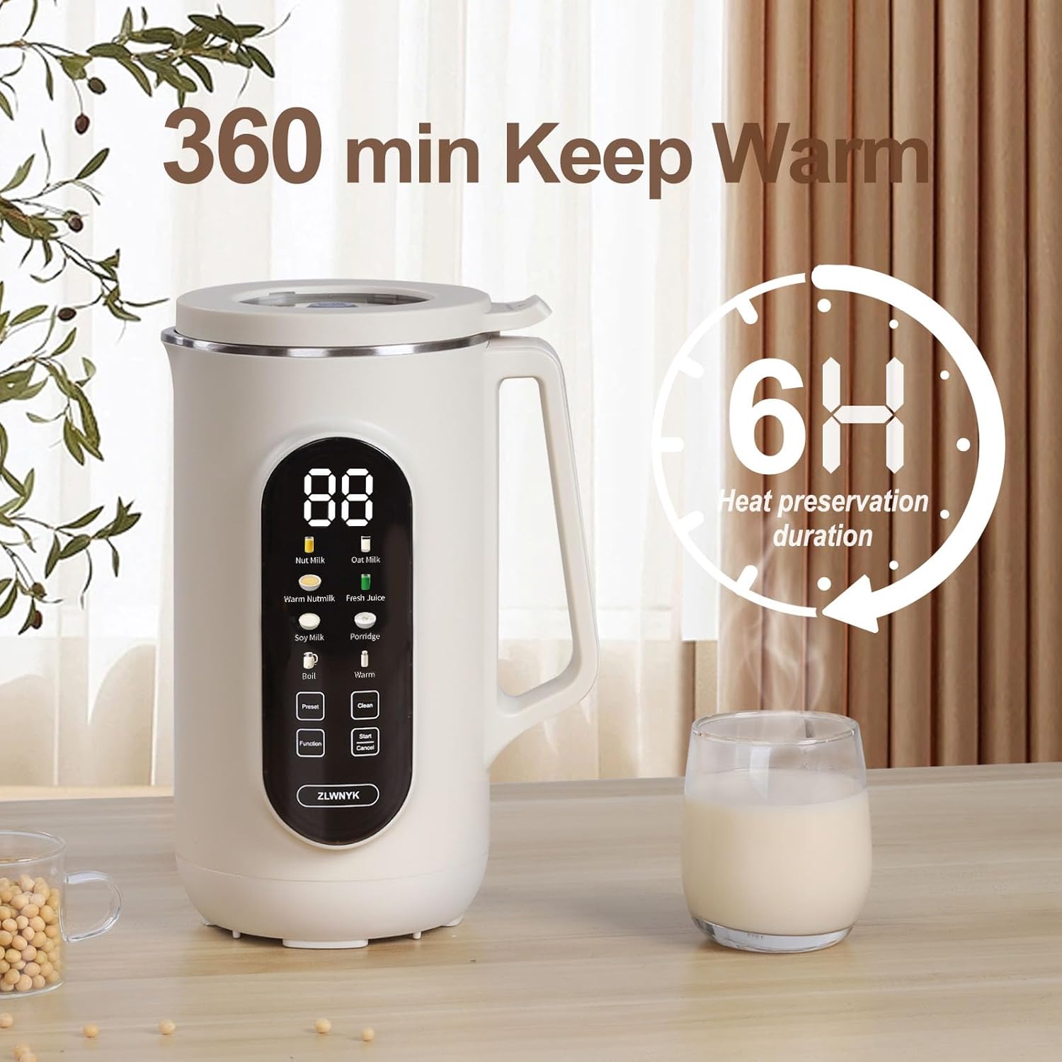 ZLWNYK 8 in 1 Nut Milk Blender, 34 oz homemade almond, oat, soy, coconut, plant-based milk, and non dairy beverages, with a 12 hour timer/self-cleaning/warming/hot water function