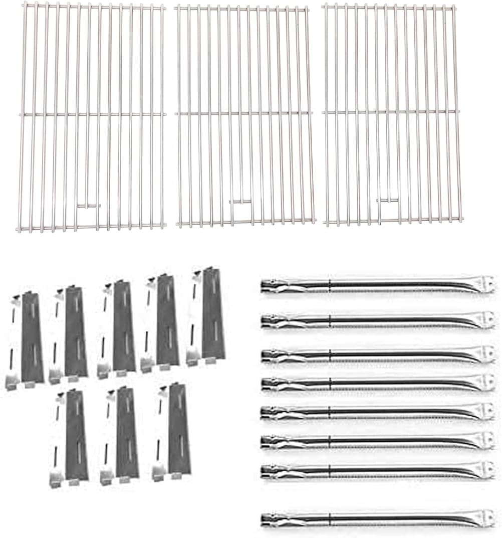 Replacement Kit for Bakers & Chefs ST1017-012939, Grill Chef BIG-8116, Gas Models Includes 8 Stainless Steel Heat Shields, 8 Stainless Steel Burners, Stainless Steel Cooking Grates Set of 3