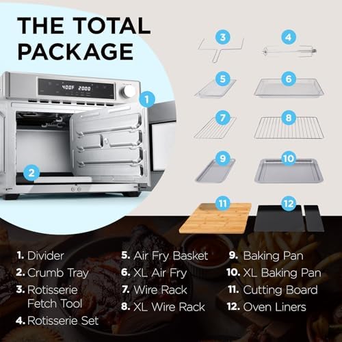 Ivation Dual Zone Air Fryer French Door Oven - 32 Quatity Convection Toaster Combo, 10-in-1 Multifunction Up to 450° - 1800W - Temperature Control, Timer - Stainless Steel - Dehydrate, Bake, Roast