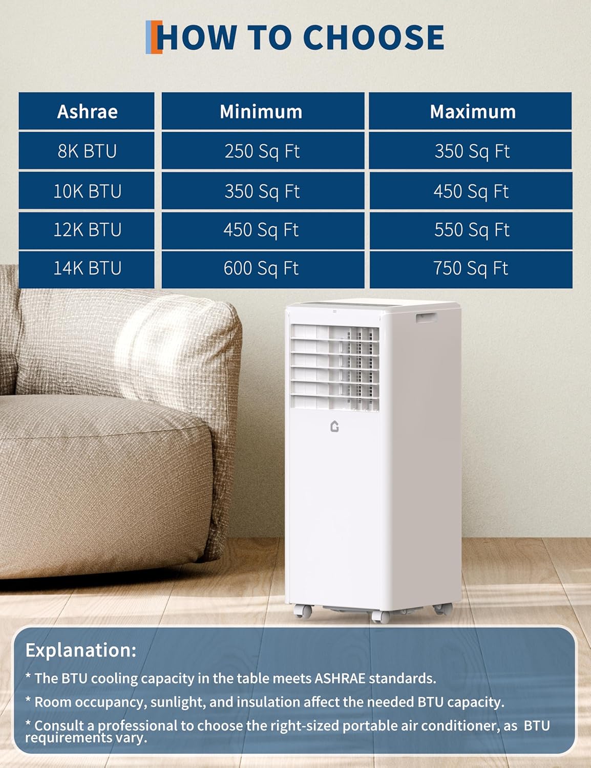 8000 BTU Portable Air Conditioner for Large Rooms Up to 450 Sq.Ft – Quiet Operation, Remote Control, 24H Timer, with Fan & Dehumidifier – Ideal for Bedrooms & Apartments