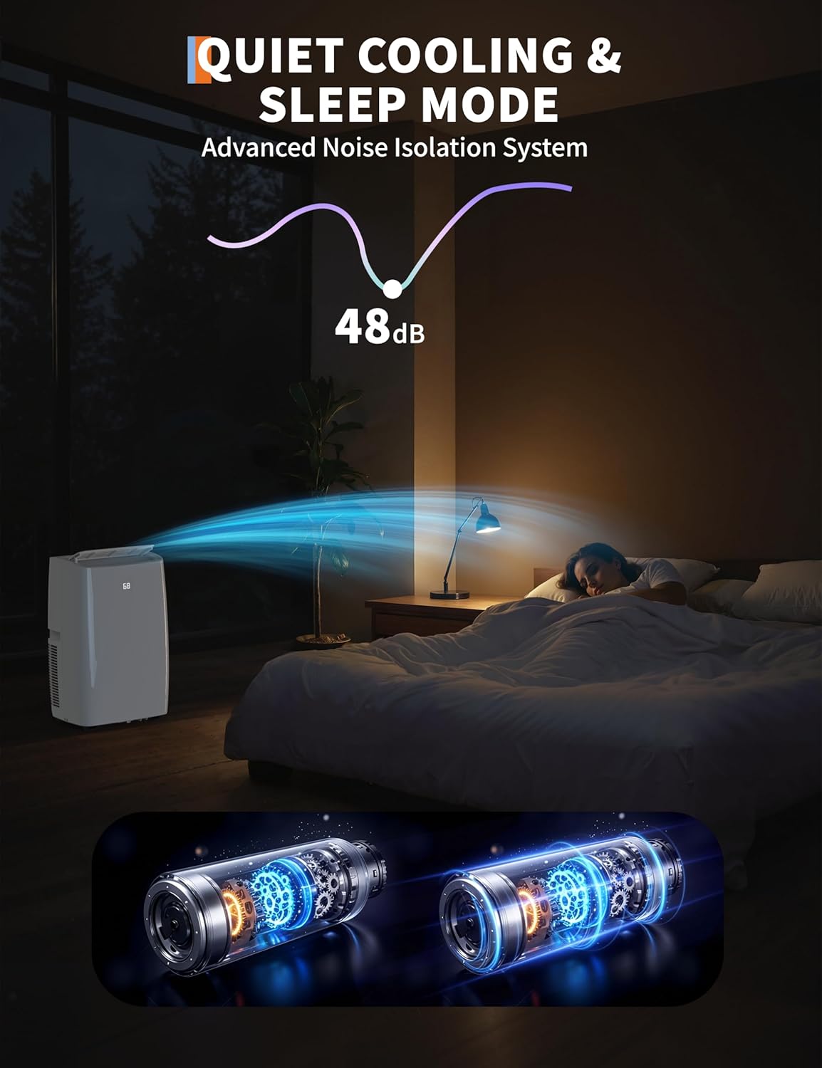 12000 BTU Portable Air Conditioner for Large Rooms Up to 550 Sq.Ft – Quiet Operation, Remote Control, 24H Timer, with Fan & Dehumidifier – Ideal for Bedrooms & Apartments