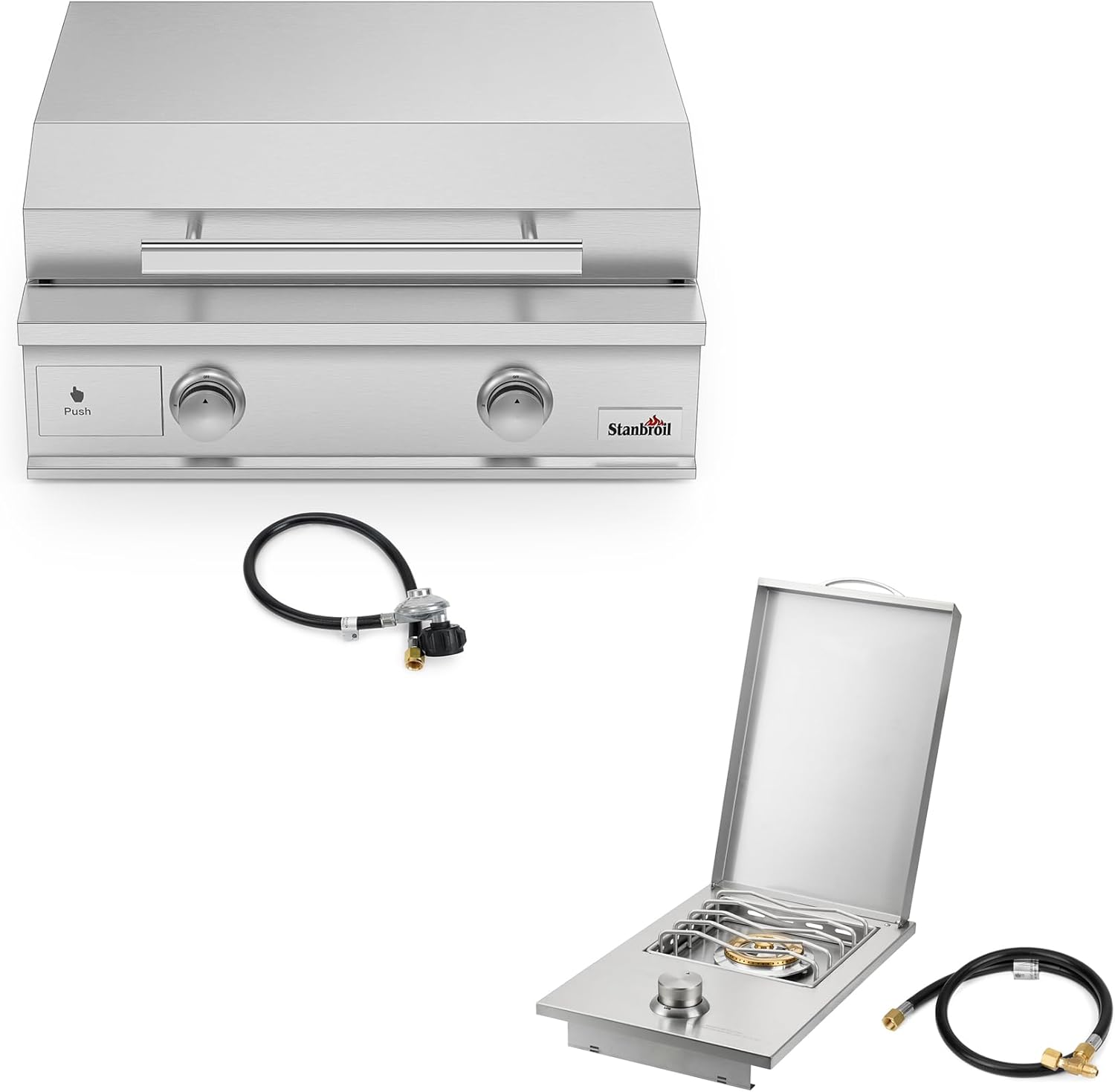 Stanbroil Premium Built-In BBQ Grill and Side Burner Bundle, Liquid Propane