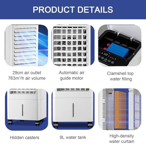 Evaporative Air Cooler, 1.5 Gal Tank, 3-in-1 Windowless Portable Air Conditioner with Remote, Quiet Swamp Cooler, 6 Ice Packs, 15 Hour Timer, Ideal for Home, Office, Bedroom, Kitchen