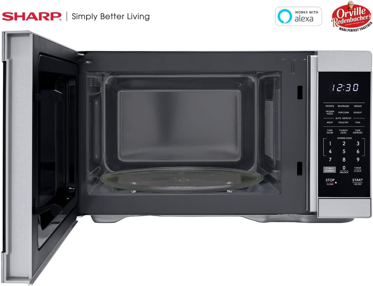 SHARP Countertop Microwave Oven Compatible with Alexa Orville Redenbacher's Certified with Removable 12.4
