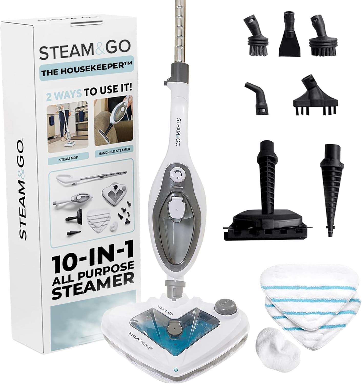 Steam and Go Steam Mop with Detachable Handle - 10-in-1 Chemical-Free Multi-Surface Steamer for Hardwood, Tile, Grout, Upholstery & Furniture