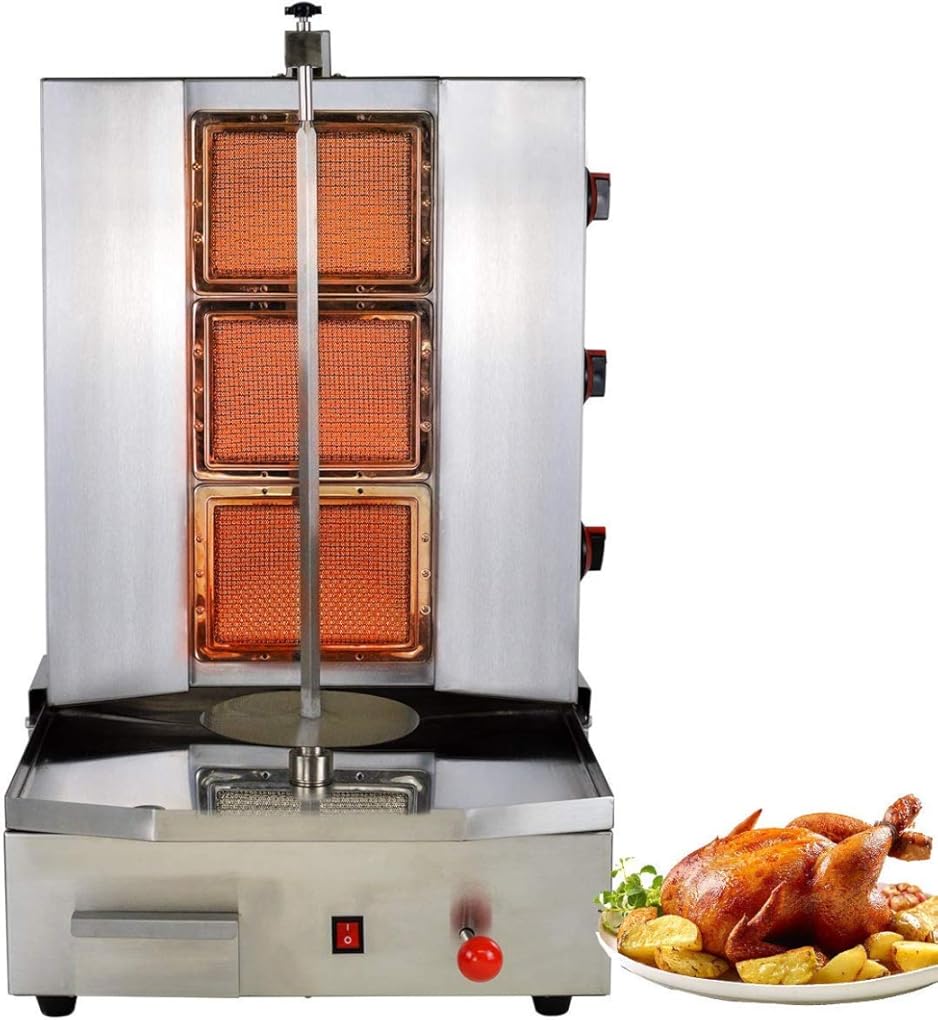 Libai Commercial Shawarma Grill Doner Kebab Propane Gas Machine 3 Burner Gyro Meat Automatic Spinning Vertical Broiler Holder With Meat 25lbs Capacity for Restaurant Home Kitchen Use