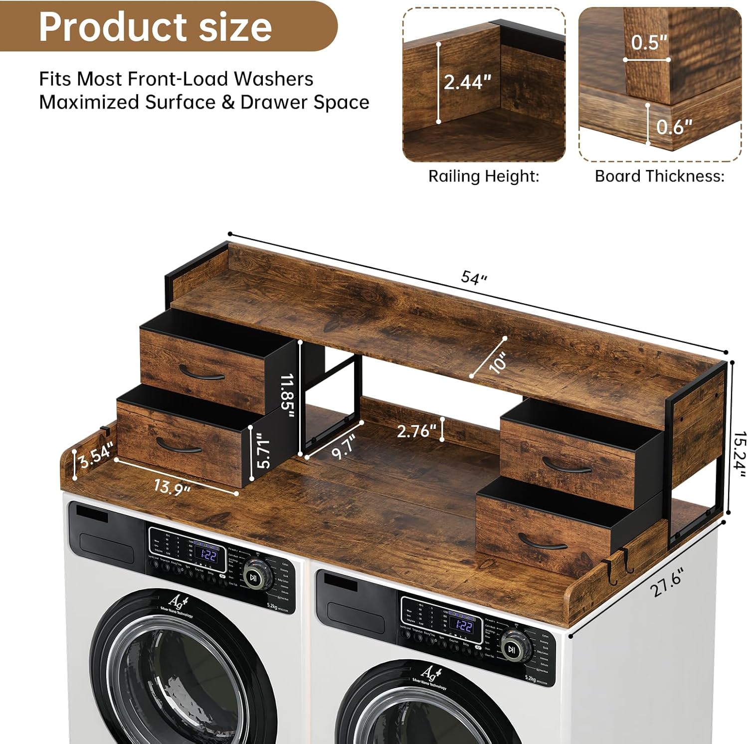 4 Drawers Washer Dryer Countertop with Shelf, 27.5