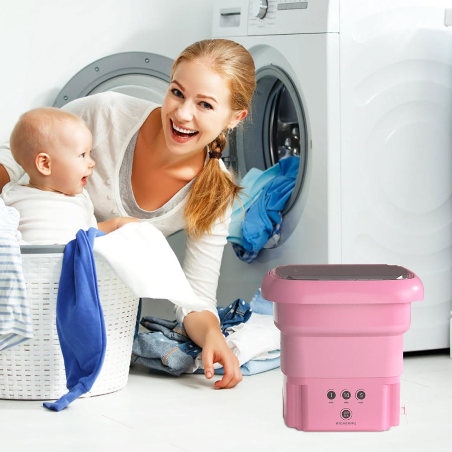 Portable Washing Machine, High Capacity Mini Washer, Foldable Washing Machine with Spin, for Baby Clothes, Underwear or Small Items, Apartment, Dorm, Camping, RV Travel laundry- Gift Choice (Pink)