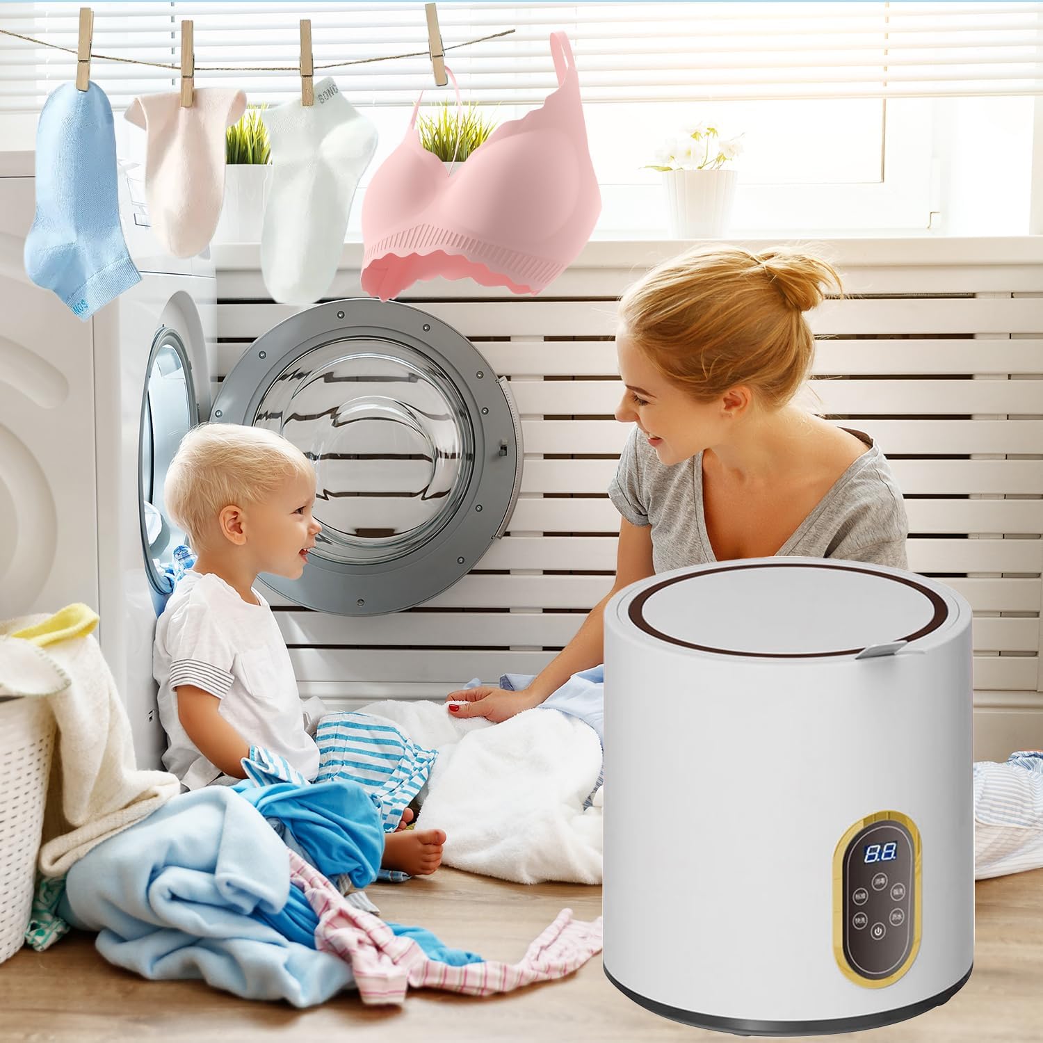 6L Portable Washing Machine, 24W,1KG Capacity,Automatic Small Washer Mini Laundry Machine for Washing Underwear, Baby Clothes, Socks, Small Items（26.6×26.6×28cm/10.47×10.47×11.02in）