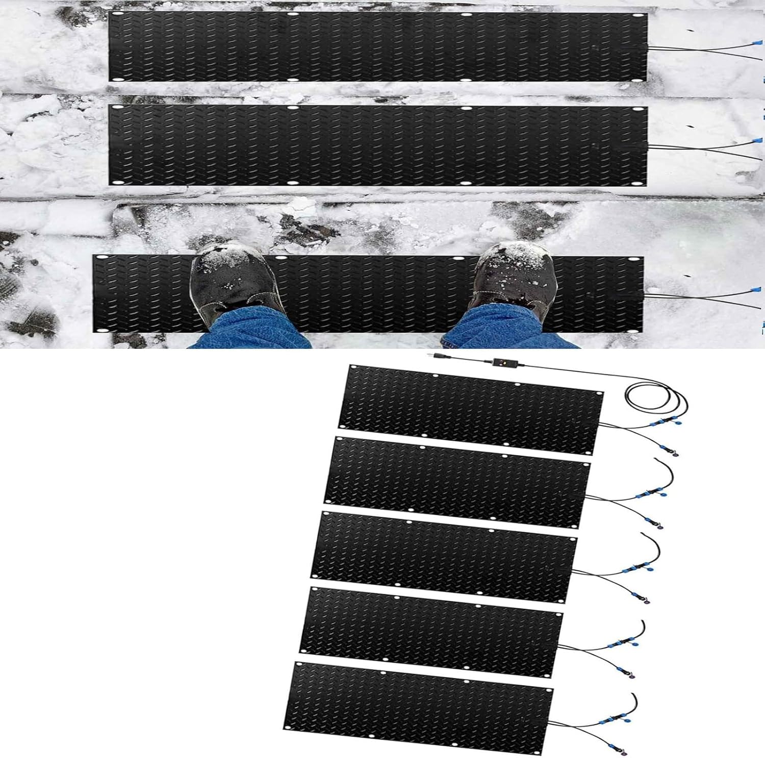 Heated Snow Melting Outdoor Mats, Rubber Heated Snow and Ice Melting Mat, Roof Heated Outdoor Mats, Non-Slip Winter Outdoor Snow Mat,Winter Removal and Ice Melt Prod,5 Pcs-40x160cm/15.7x63in