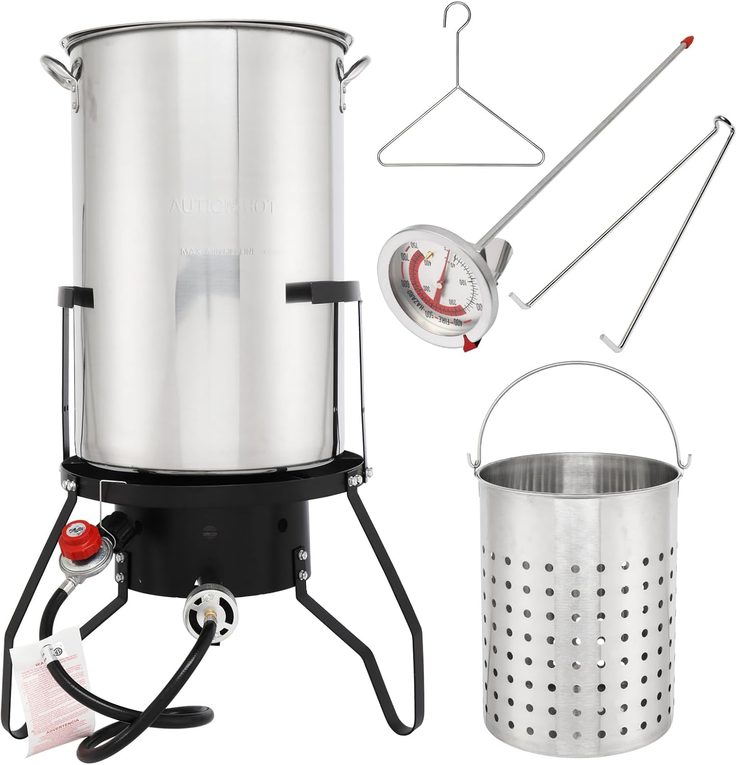 Outvita 50 Qt Turkey Deep Fryer Set, Aluminum Fish & Seafood Boiler Steamer with 54,000 BTU Propane Gas Burner Stand Injector Thermometer Hose, Ideal for for Outdoor Fry Cooking Clam Crawfish, Sliver