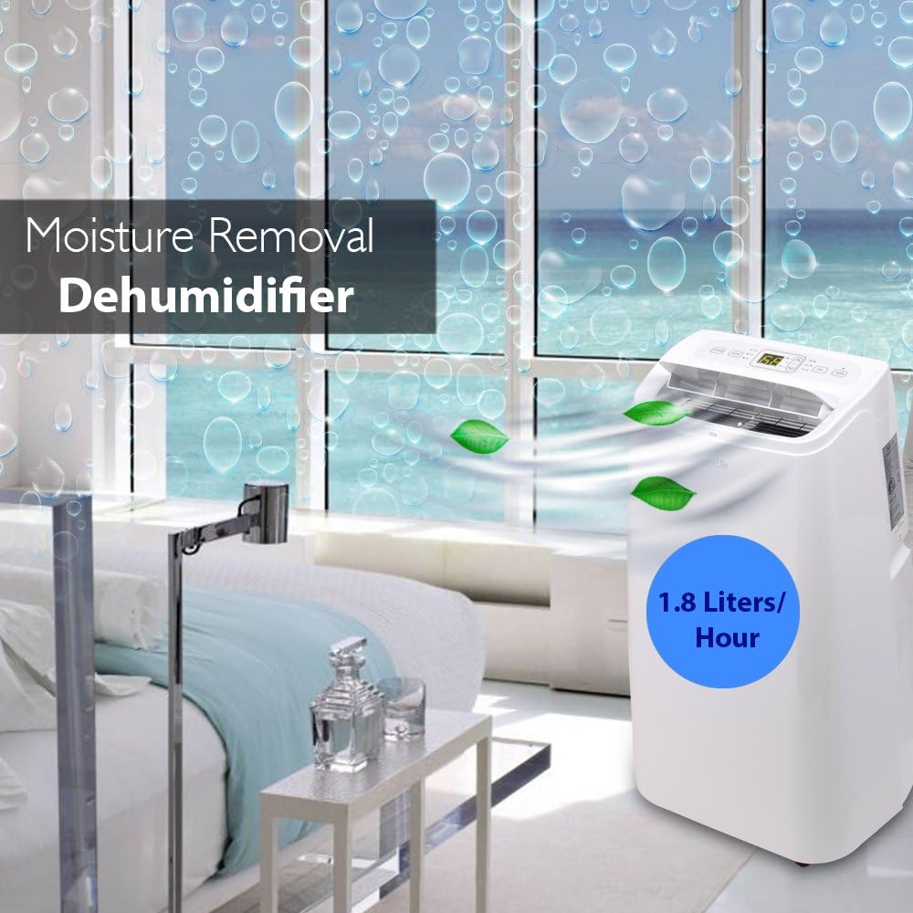 SereneLife Portable Air Conditioner 12,000 BTU with Built-in Dehumidifier - Portable AC unit for rooms up to 550 sq ft - Small AC Unit Remote Control, Window Mount Exhaust Kit