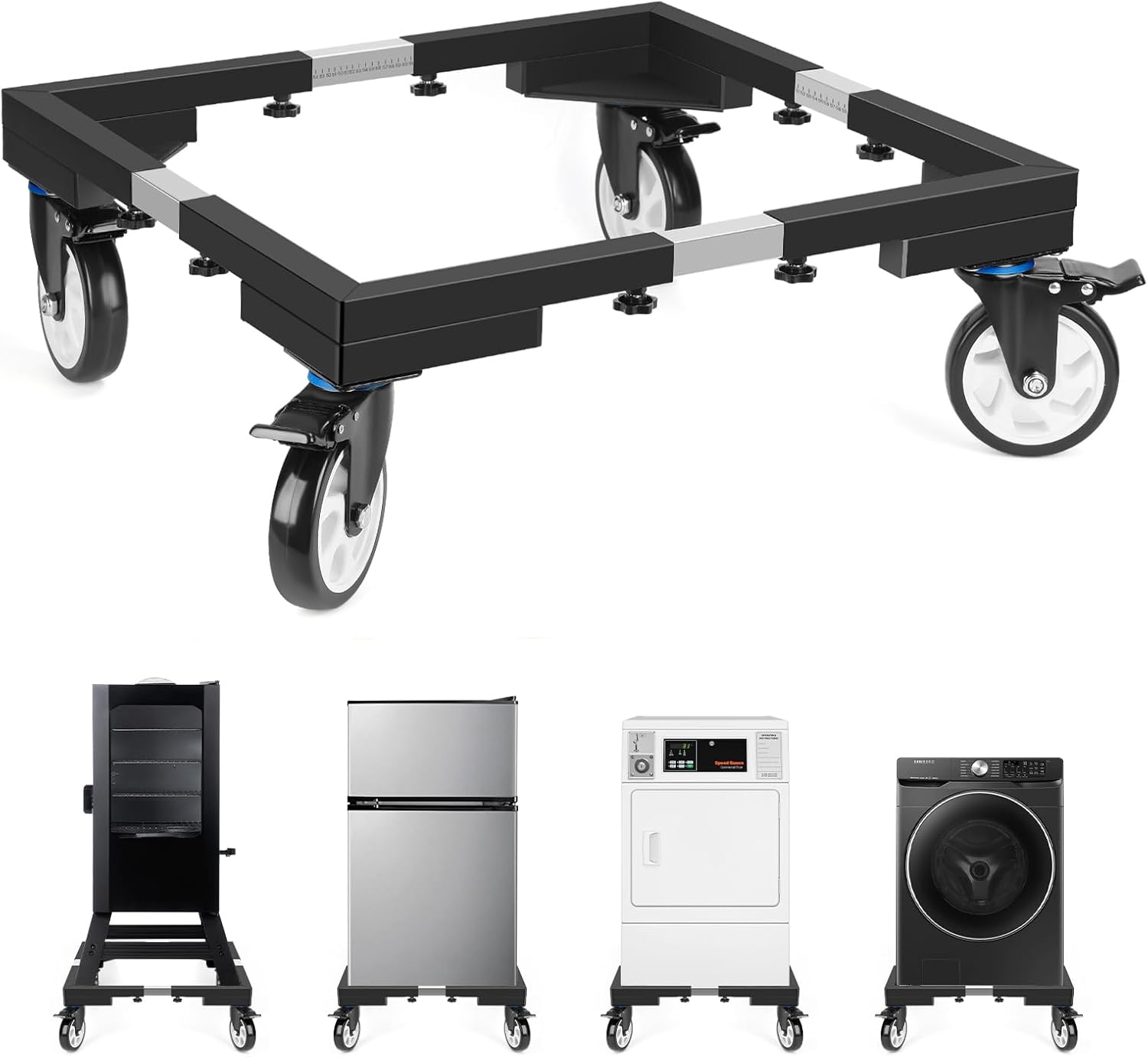1000lbs All Steel 8.5 Inch Smoker Stand & Laundry Pedestal with 5 inch Wheels, Washer Dryer Pedestal with Shock Absorption, Universal Mobile Stand for Washer,Dryer,Refrigerator,Electric Smoker