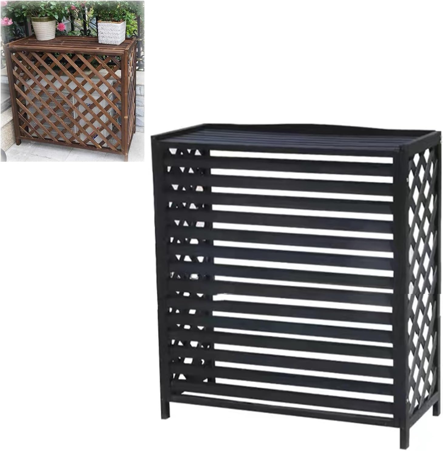 Air Conditioner Cover Wood Ac Covers for Outside Decorative Ac Unit Cover Air Conditioner Covers for Outside Heat Pump Cover HVAC Cover Svart