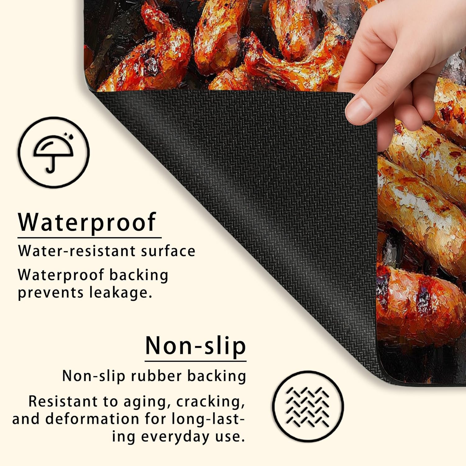 Barbecue Washer Dryer Top Protector Mat, Rustic Grill Pattern Laundry Machine Dust Cover, Summer Cooking Rubber Anti-slip Waterproof Washer And Dryer Mats for Laundry Room 24x24 Inch