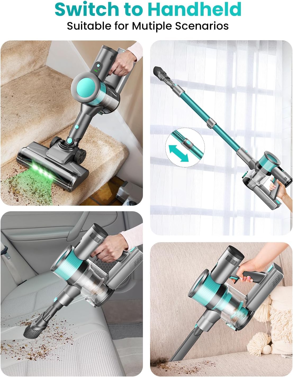 Dzaki Cordless Vacuum Cleaner, Stick Vacuum with Smart LED Display, 50KPA 55Mins Vacuum Cleaners for Home, Powerful Suction, Anti-Tangled Lightweight Rechargeable Vac for Pet Hair, Carpet