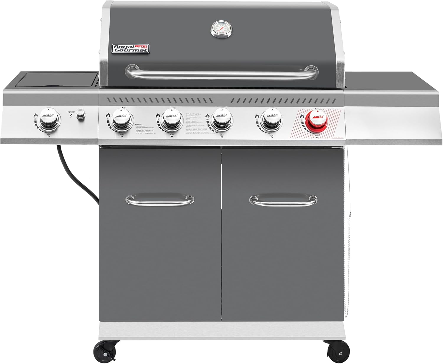 Royal Gourmet GA5404G 5-Burner Propane Gas Grill with Side Burner & Warming Rack, Outdoor BBQ Grill with 64,000 BTUs Output & 774 Sq. in. Cooking Area for Outdoor Barbecue, Grey