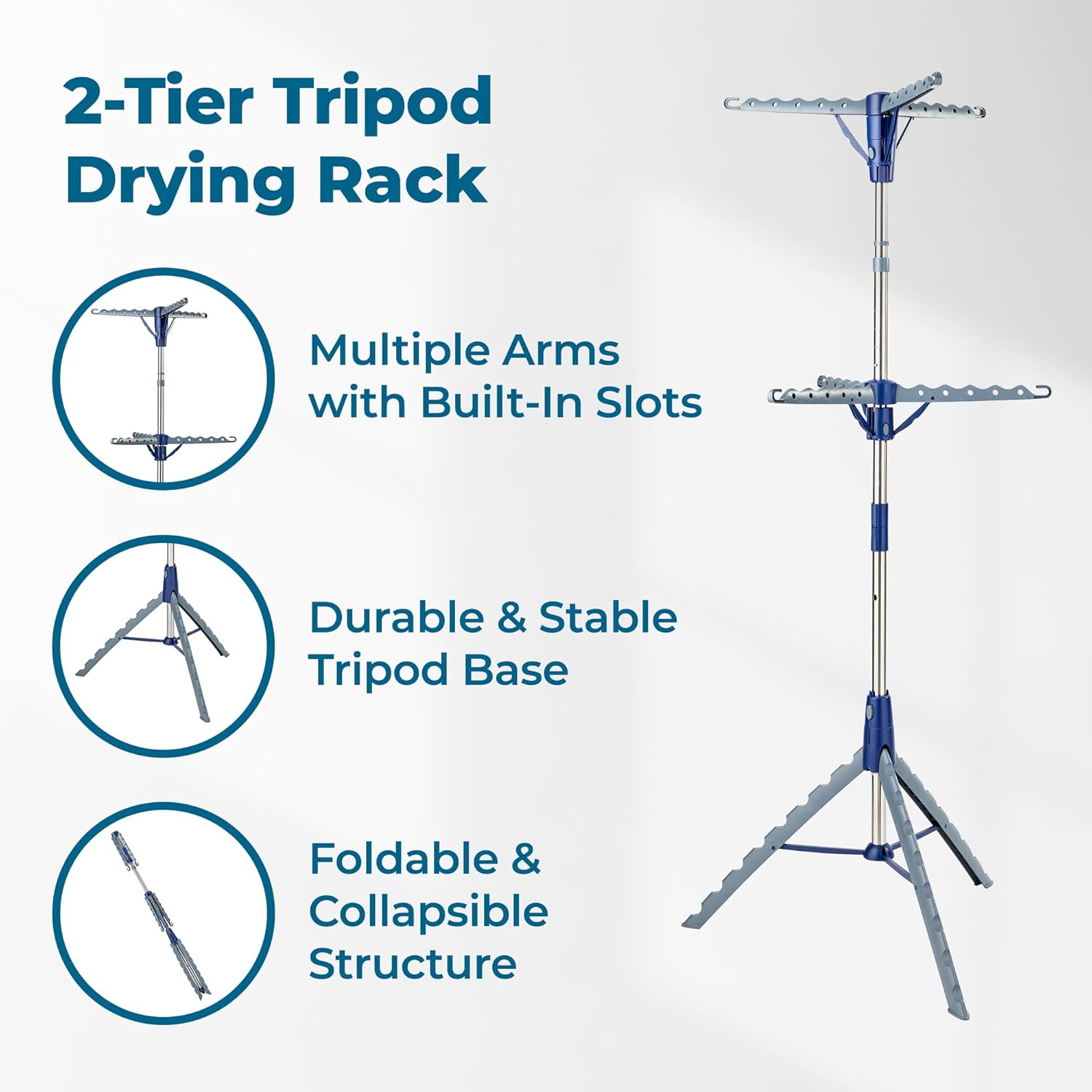 Honey-Can-Do 2-Tier Collapsible Tripod Drying Rack – Space-Saving Foldable Clothes & Laundry Rack, Portable Indoor/Outdoor Stand for Shirts, Towels & Garments